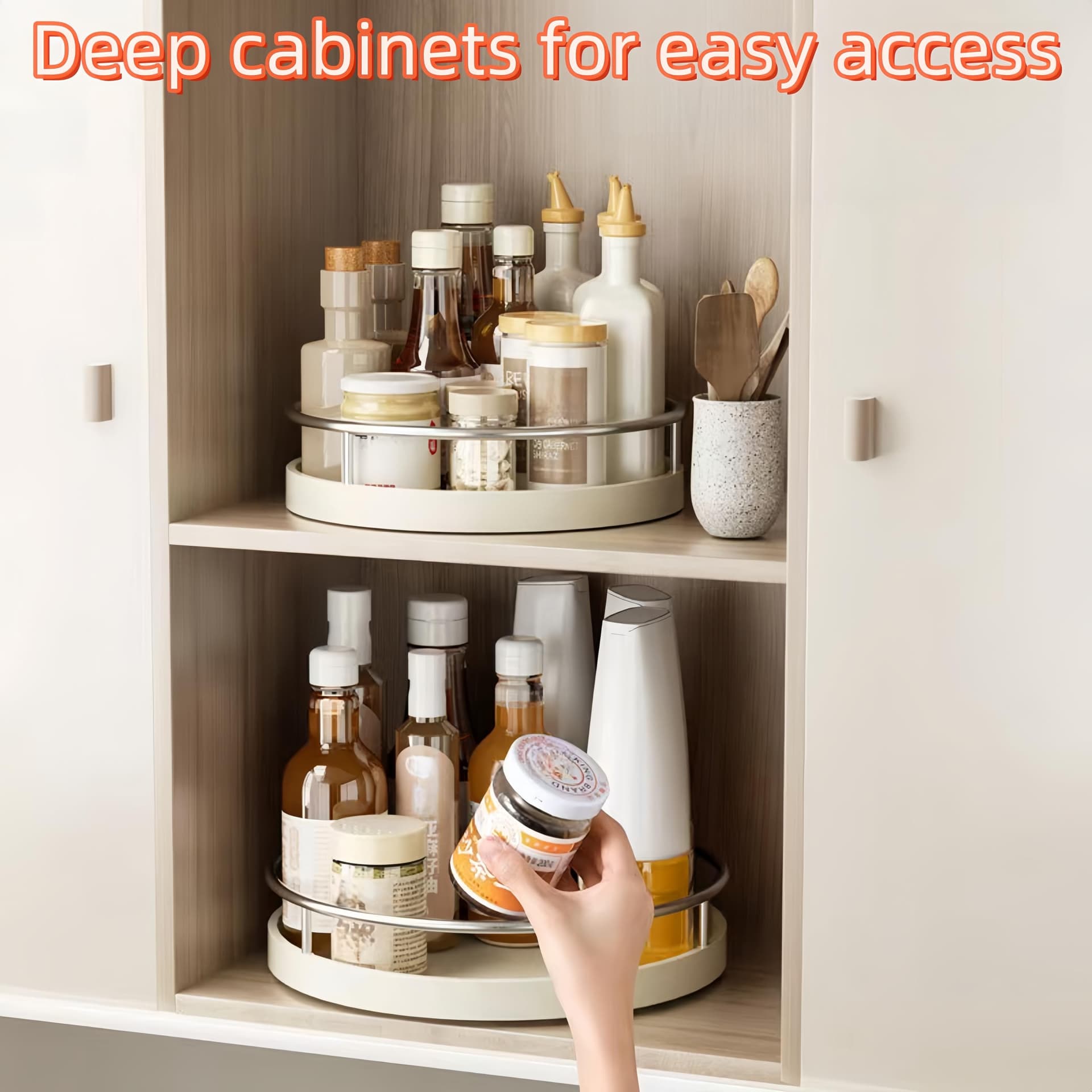 360° Rotating Lazy Susan Organizers,Turntable Spice Rack Organisers,10in Non-Slip Multifunctional Spice Rotating Storage Rack for Kitchen,Pantry, Table,Bathroom,Closet Organizers (Large-2, 25cm, 1) thumbnail 4