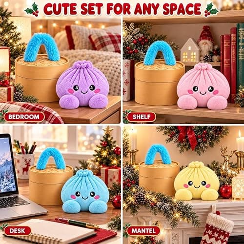 Cute Plush Dumpling Soft Rainbow Squishies with Steamer for Adults Gift | Giant Dumpling Plush Squeeze with Carry Handle, Christmas Stress Balls Slow Rebound Fidgets for Adults Anxiety Relief thumbnail 5