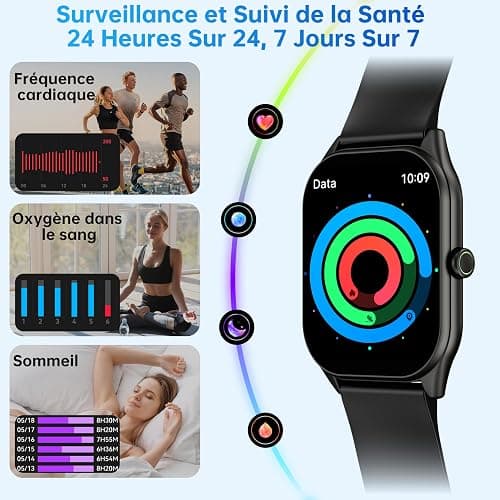 OUKITEL Montre Connectée Homme Femme, 2.0" HD Smartwatch avec Appel Bluetooth, Etanche IP68, Montre Connecté Sport avec 140+Modes Sportifs, Podometre/Sommeil/Cardiofrequencemetre pour Android/iOS thumbnail 5