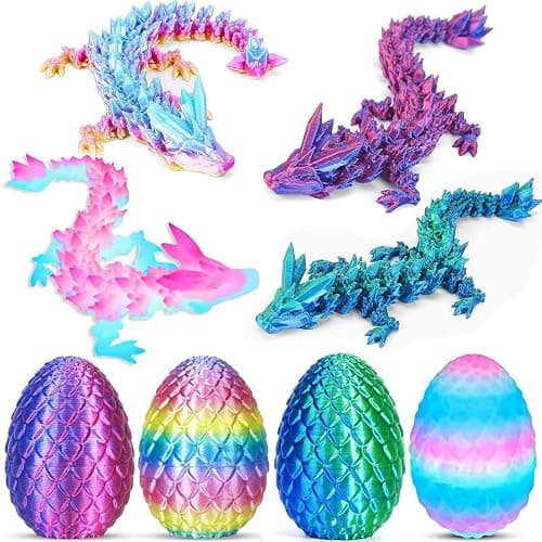 Ivrmtal 4PCS 3D Printed Dragon Eggs with Dragon Inside, Prefilled Easter Eggs with Toys for Kids 3D Printing Crystal Dragon Animals Toys Easter Basket Stuffers Dragon Gifts Desk Deco for Boys Girls - Image 1