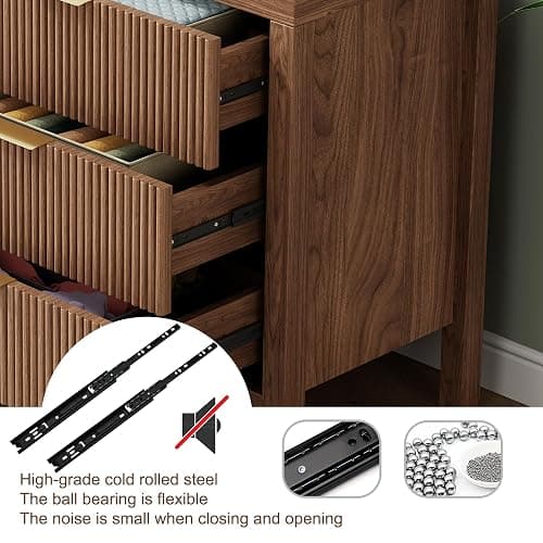 LSKTGA 3 Drawer Dresser for Bedroom, Modern Wooden Chest with Handles, Fluted Dresser with Wide Drawers and Bearing Slide for Hallway, Entryway, Walnut thumbnail 5