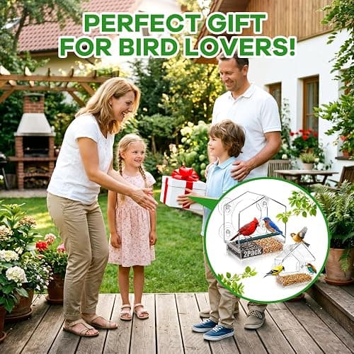 2PCS Window Bird Feeder with Strong Suction Cups, Bird Feeders for Outdoors, Clear Bird Feeder for Window, Outdoor Wild Bird Watching Gift for Women Mom Bird Lovers, Elderly Kids (1 Large+1 Small) thumbnail 4