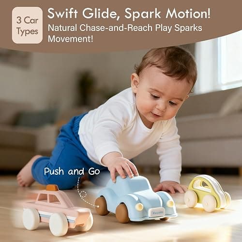 Moonkie Food Grade Silicone Toy Cars for Babies & Toddlers, Push and Go Baby Car Toys 6–12 Months, Hollow Design Infant Toys, Baby Teething Toys 4–6 Months, Birthday Gifts for Boys & Girls, 3 Pack thumbnail 4