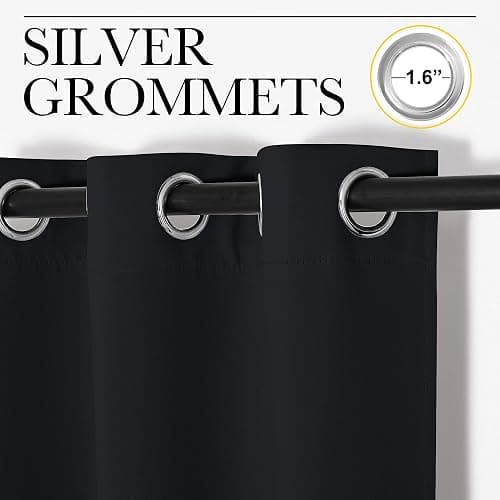 NICETOWN Halloween Pitch Black Solid Thermal Insulated Grommet Blackout Curtains/Drapes for Bedroom Window (2 Panels, 42 inches Wide by 63 inches Long, Black) thumbnail 4