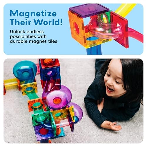 PicassoTiles 70pc Marble Run Magnetic Tiles STEM Set for Kids Ages 3 and Older Magnet Tile Marbles Maze Building Blocks Brain Development Toy Preschool Educational Learning Construction Playset PTG70 thumbnail 5