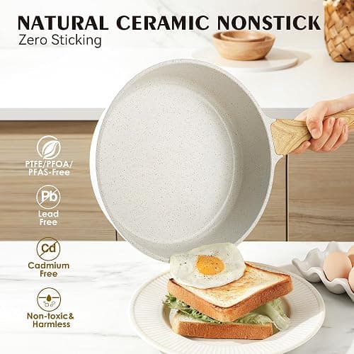 SENSARTE Nonstick Ceramic Cookware Set, 23 PCS Pots and Pans Non Toxic, PFAS & PFOA Free, Non Stick Healthy Kitchen Cooking Set with Stay-Cool Handles, White thumbnail 4
