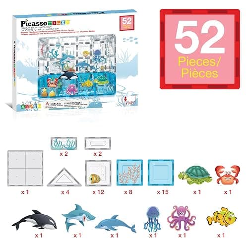 PicassoTiles Magnet Tiles Magnetic Building Blocks Aquarium Marine Animal Theme Set with 8 Character Action Figures Shark Crab Turtle STEM Toys Construction Preschool Toddlers Kids Boys Girls 3+ PTQ15 thumbnail 4