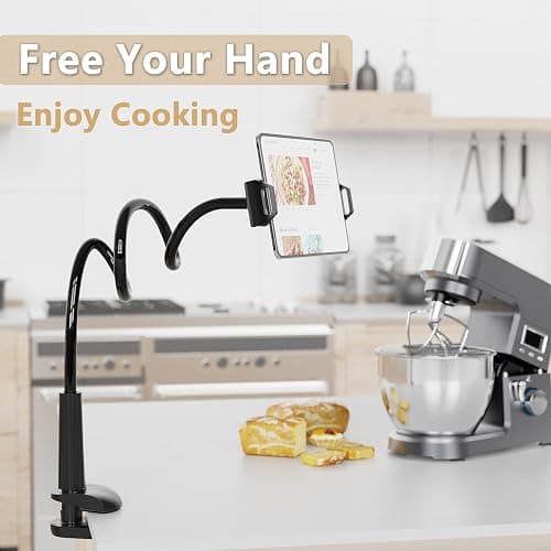 Tablet Stand Holder, Mount Holder Clip with Grip Flexible Long Arm Gooseneck Compatible with ipad iPhone/Nintendo Switch/Samsung Galaxy Tabs/Amazon Kindle Fire HD - Black thumbnail 3