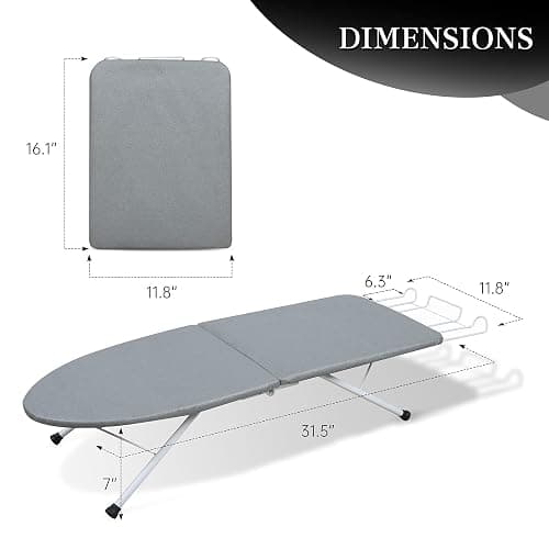 ZOES HOMEWARE Tabletop Ironing Board,Portable Iron Board with Iron Rest, Foldable Small Ironing Board with Heat Resistant Cover and 100% Cotton Pad, 31.5"x11.8"x7", Grey thumbnail 2