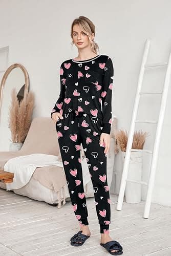 Ekouaer Pajamas Women's Long Sleeve Pj Set Soft 2 Piece Loungewear Sleepwear with Jogger Pants XS-3XL thumbnail 3