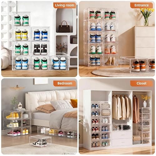 KEFA XL Shoe Storage Box Organizer, 12 Pack Shoe Boxes Clear Plastic Stackable, Sneaker Display Case Container Fit for US 12 thumbnail 4