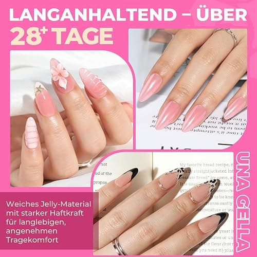 UNA GELLA Mandel Nail Tips, 504 Stück Gel Nagelspitzen Nagel Tips für Gelnägel Almond Full Cover Soft Gel Nails Tips für Acrylnägel & DIY Nagelkunst zu Hause 12 Größen thumbnail 3