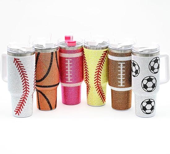 SEM LIFE 40 Oz Rhinestone Bling Tumbler Cup with Handle and Straw (BASEBALL), Stainless Steel and Double Wall Insulated thumbnail 9