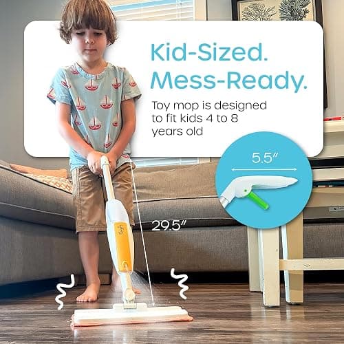 Quiggly Toy Spray Mop for Kids - Toddler Cleaning Set with Real Water Sprayer - Montessori Cleaning Set Mini Sweeper - Educational and Fun Kids Mop - Squeeze and Spray thumbnail 3