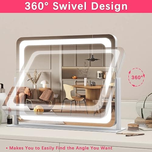 ROLOVE 22x17 Inch Lighted Vanity Mirror with Dimmable LED Lights - 3 Color Modes, Smart Touch Control & 360° Rotating Base - Desk Makeup Mirror (White) thumbnail 5
