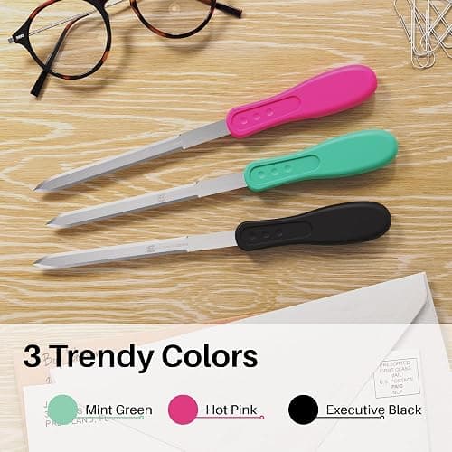 Uncommon Desks Office Letter Opener - Stainless Steel Knife-Edge Blade, Ergonomic Grip Handle (Hot Pink, 1 Pieces) - Hot Pink - 1-Pack thumbnail 2