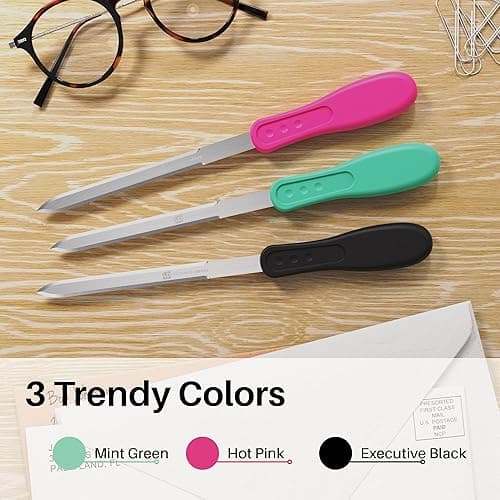 Uncommon Desks Office Letter Opener - Stainless Steel Knife-Edge Blade, Ergonomic Grip Handle (Hot Pink, 1 Pieces) - Hot Pink - 1-Pack thumbnail 2