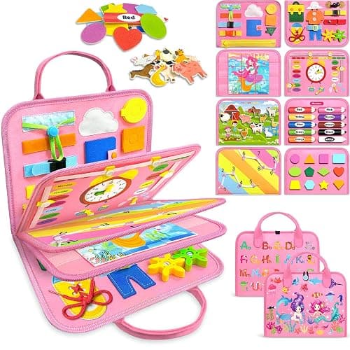 Gojmzo Busy Board Montessori Toys for Toddler Girl Birthday Gifts, Busy Book Sensory Toys for Toddlers, Learning Educational Toddler Travel Activities - Image 1
