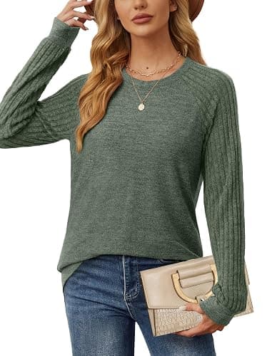 Saloogoe Tunic Sweatshirts for Women Crewneck Lightweight Sweaters Raglan Long Sleeve Shirts Fall Fashion Tops 2025 thumbnail 3