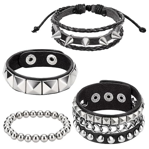 JOLYEAK Punk Leather Rivets Bracelets Punk Rock Leather Studded Bracelets 80s Wristband Emo Gothic Spike Cuff Bracelet Set for Men Women Rocker Outfits Skull Bracelet thumbnail 8