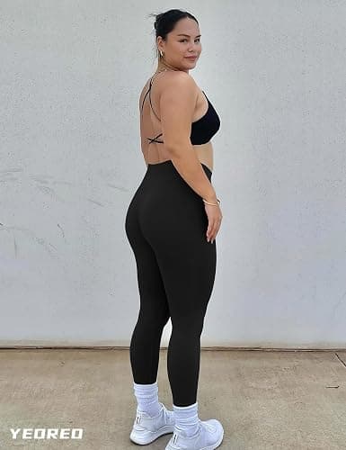 YEOREO Leggings for Women Hidden Scrunch High Waisted Yoga Pants V Cross Tummy Control Craze Compression Workout thumbnail 4