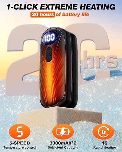 Funaudio Hand Warmers Rechargerable 2 Pack - 6000mAh Electric AI Handwarmers with LED Display, 5-Level, 2 in 1 Portable Heater, Stocking Stuffers, Gifts for Women/Men/Christmas/Golf/Hunting Essentials thumbnail 2