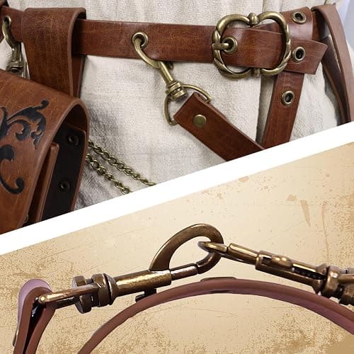 Minhuida Medieval Belt with Renaissance Bag & Detachable Chains, Vintage Faux Leather Waist Pouch Dresses Belt thumbnail 6