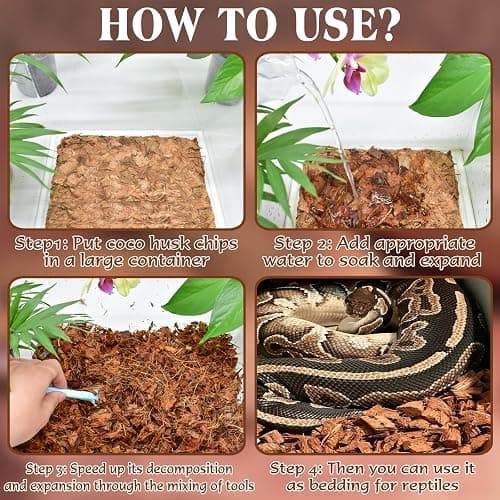 ZeeDix 10LBS Coconut Husk Chip Substrate for Reptiles, 72QT Compressed Organic Coco Coir Chips for Snake Habitat, Reptile Bedding for Ball Python, Tortoises, Geckos, Lizards Terrarium Tanks thumbnail 5