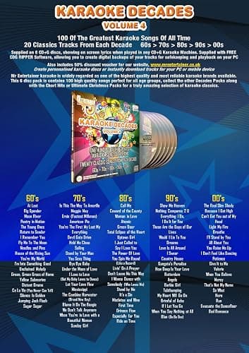 Mr Entertainer Karaoke Decades Volume 4 - 100 Song 6 Disc CD+G (CDG) Pack thumbnail 3