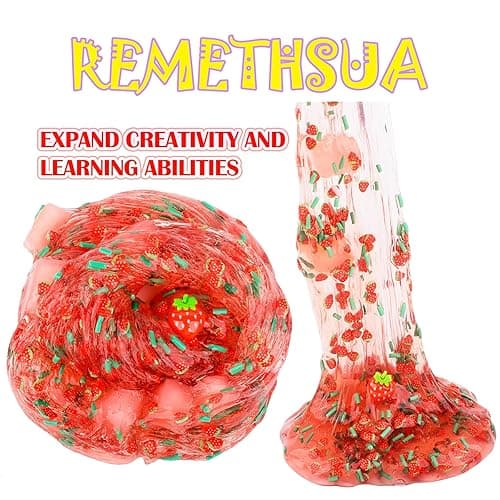 Red Jelly Cube Crunchy Slime, Soft Non-Stick Clear Crystal Slime, Stress Relief Toy for Girls and Boys, for Kids Party Favors Gifts Ideas, Birthday Gifts - Red thumbnail 4