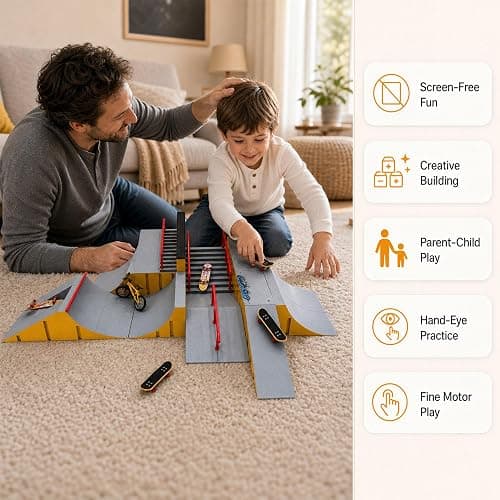 14-in-1 Fingerboard Skate Park Toy Set for Kids with 8 Skateboards and Bike | Modular fingerboard skatepark, Multiple layouts, Smooth-edge ABS ramps, Half pipe and rails, Fits most standard fingerboards thumbnail 4