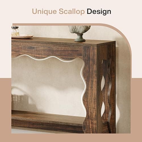 Tribesigns 63 Inch Entryway Table, Modern Rustic Entry Table with Scalloped Edge & Storage Shelf, Accent Narrow Long Sofa Table Behind Couch Console Tables for Entryway, Living Room, Dark Brown thumbnail 5