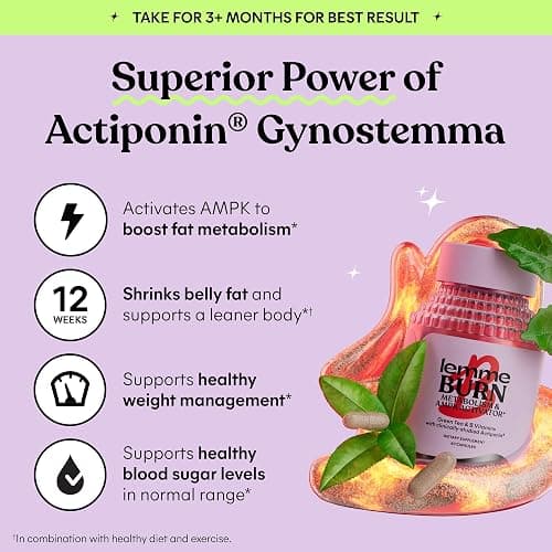 Lemme Burn - Metabolism, Belly Fat Burning + AMPK Activating Supplement for Men & Women w/Clinically Studied Actiponin Gynostemma, Green Tea Extract, Vitamins B6 & B12 - Gluten Free, 60 Count thumbnail 4