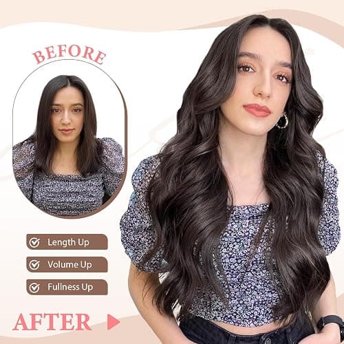 Fliace Clip in Hair Extensions for Women Dark Brown Long Wavy Hair Extensions Clip Ins 6PCS 24 Inch Synthetic Soft and Natural Thick Hair Pieces for Women thumbnail 2