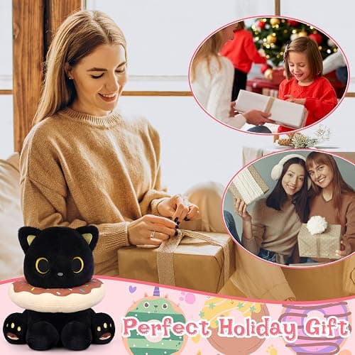 Hagusahuo Black Cat Plush, 8inch Donut Black Cat Stuffed Animal Cute Plushies Toys for Girls Kids Boys, Kawaii Kitten Plushie for Kids Adult Christmas Birthday Gift thumbnail 6