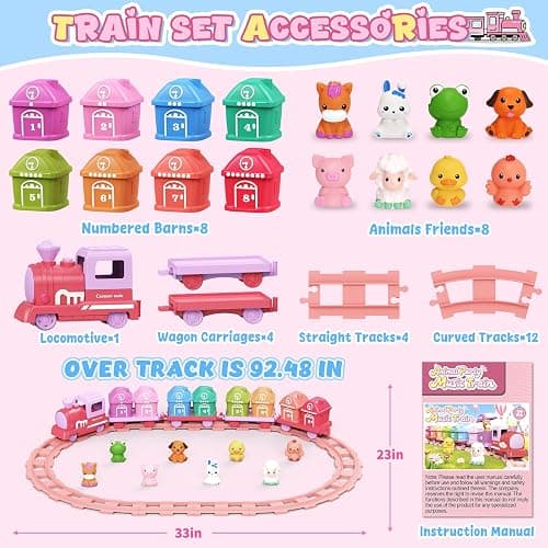 Cmiolacuna Train Set for Girls 2-4, Electric Toy Train with Farm Animals & Music & Lights, Montessori Counting & Sorting Learning Toys for Toddler Girls 1 2 3 Year Old, Christmas Easter Birthday Gift thumbnail 5