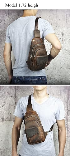 Le'aokuu Men Outdoor Casual Travel Hiking Tea Crossbody Chest Sling Bag Rig One Shoulder Strap Bag Backpack Men Leather thumbnail 6