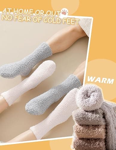 VoJoPi Fuzzy Socks for Women, 5 Pairs Warm Cozy Fluffy Slipper Socks, One Size, Ideal Christmas Gift Stocking Stuffer thumbnail 2