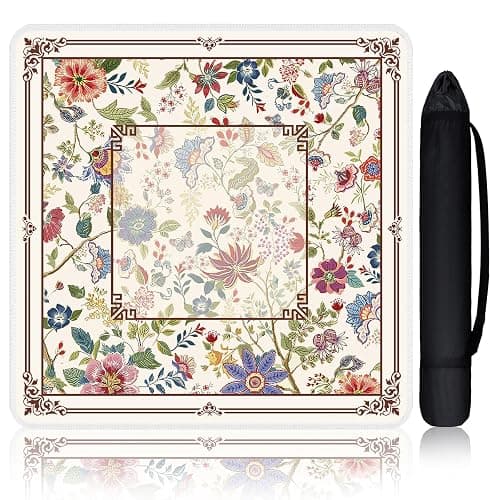 HEIFAM Mahjong Mat for Table, Mahjong Table Mat Flower 31x 31In, Non-Slip Noise Reduction Mah Jong Mat with Carrying Bag, Game Table Cover for Mahjongs Poker Card Dominoes, Christmas Birthday Gift - Image 1