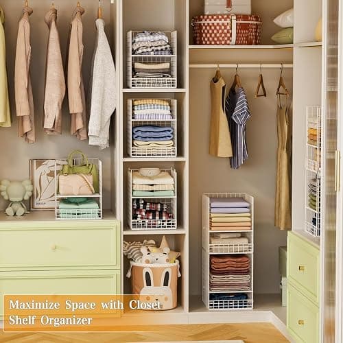 Yociyoga Closet Organizers and Storage - Stackable, Space Saving, Foldable Iron Mesh Bins with Adjustable Plate for Home Closet Organizer System thumbnail 7