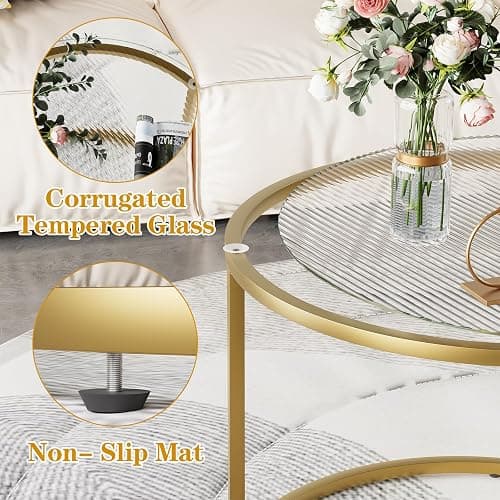 aboxoo Nesting Coffee Table Set of 2, Small Round Glass Nesting Tables for Living Room Bedroom, Accent Tea Table with Gold Metal Frame Modern Industrial Simple thumbnail 8