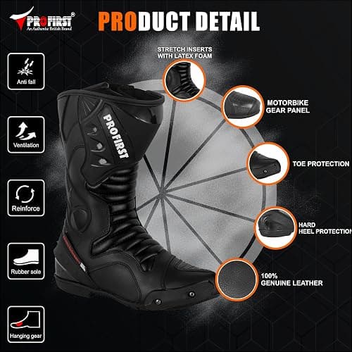 Inflori Genuine Leather Motorcycle Boots Waterproof Motorbike Shoes Armoured Boot Protection Anti Slip Racing Sports thumbnail 3