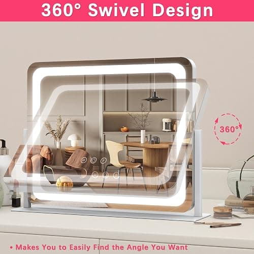 ROLOVE Large Vanity Mirror with Lights, 22"x17" Lighted Makeup Mirror for Desk, 3 Color Dimmable LED Lights, Smart Touch Control & 360° Rotation Tabletop Dresser Mirror (White) thumbnail 5