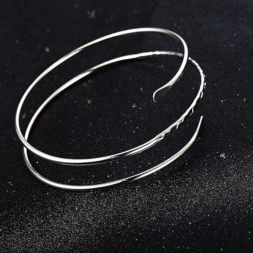 FUNRUN JEWELRY Arm Cuff Upper Arm Band for Women Gold Arm Cuff Bangle Bracelets Adjustable Coil Swirl Armlet ArmBand Jewelry,3-4Pcs - A:Silver tone thumbnail 8