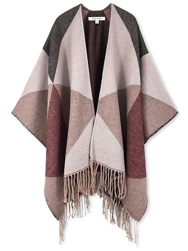 Moss Rose Women's Travel Plaid Shawl Wrap Open Front Poncho Cape for Fall Winter - Image 1