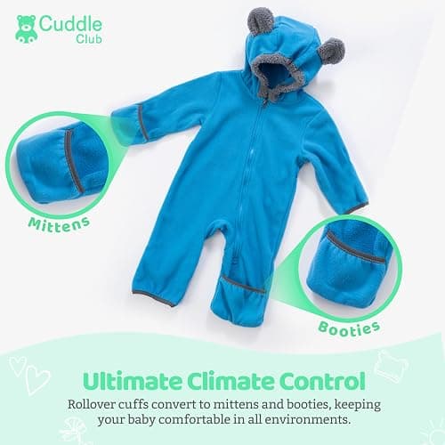 Cuddle Club Fleece Baby Bunting Bodysuit with Hood, Convertible Mittens & Booties, Car Seat Friendly, Soft & Warm, Easy Zip thumbnail 3