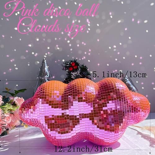 Pink Disco Ball Cloud Shaped, Hanging Disco Home Decor for Party,Room,Home, Retro Reflective Mirror Ball with Chain, Disco Ornaments, Design Patent thumbnail 6