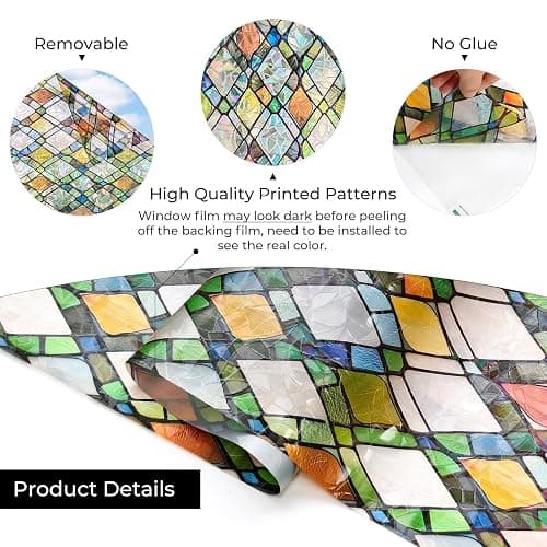 ADD.HERES Window Privacy Film, Stained Glass Decorative Static Cling, Removable Laser Sun Blocking Vinyl Covering,Window Film for Home Kitchen Living Room, Rainbow Crystal Shards, 17.3 x 78.7in thumbnail 5