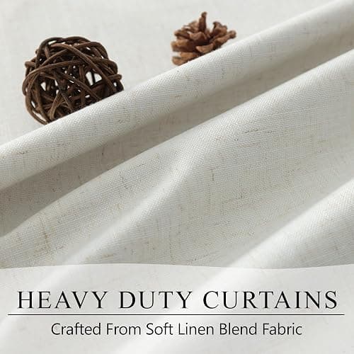Cream Linen Blend Blackout Curtains 84 Inch Long 2 Panel Back Tab Thermal Insulated Light Blocking Curtain for Living Room Black Out Drape for Bedroom Neutral Rustic Farmhouse 52x84 Length Ivory White thumbnail 4