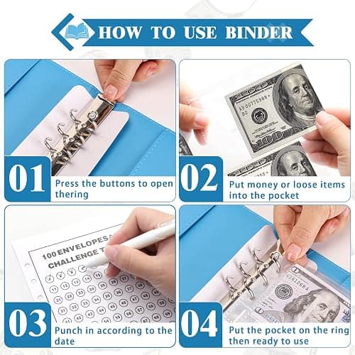 NICOOTH 100 Envelopes Money Saving Binder A5 Savings Challenge Book Easy and Fun Way to Save $5050 thumbnail 4